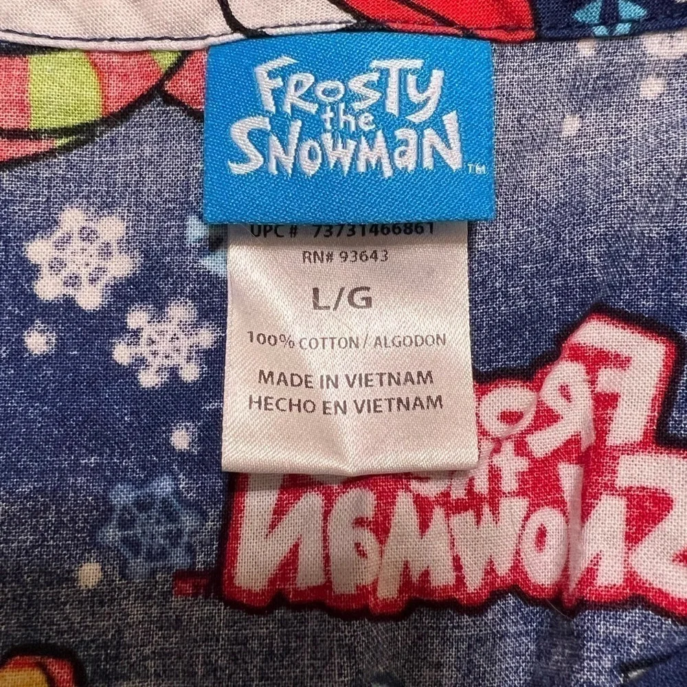 Warner Bros Frosty The Snowman Scrub Top Blue Snowman Snowflake Women Size L